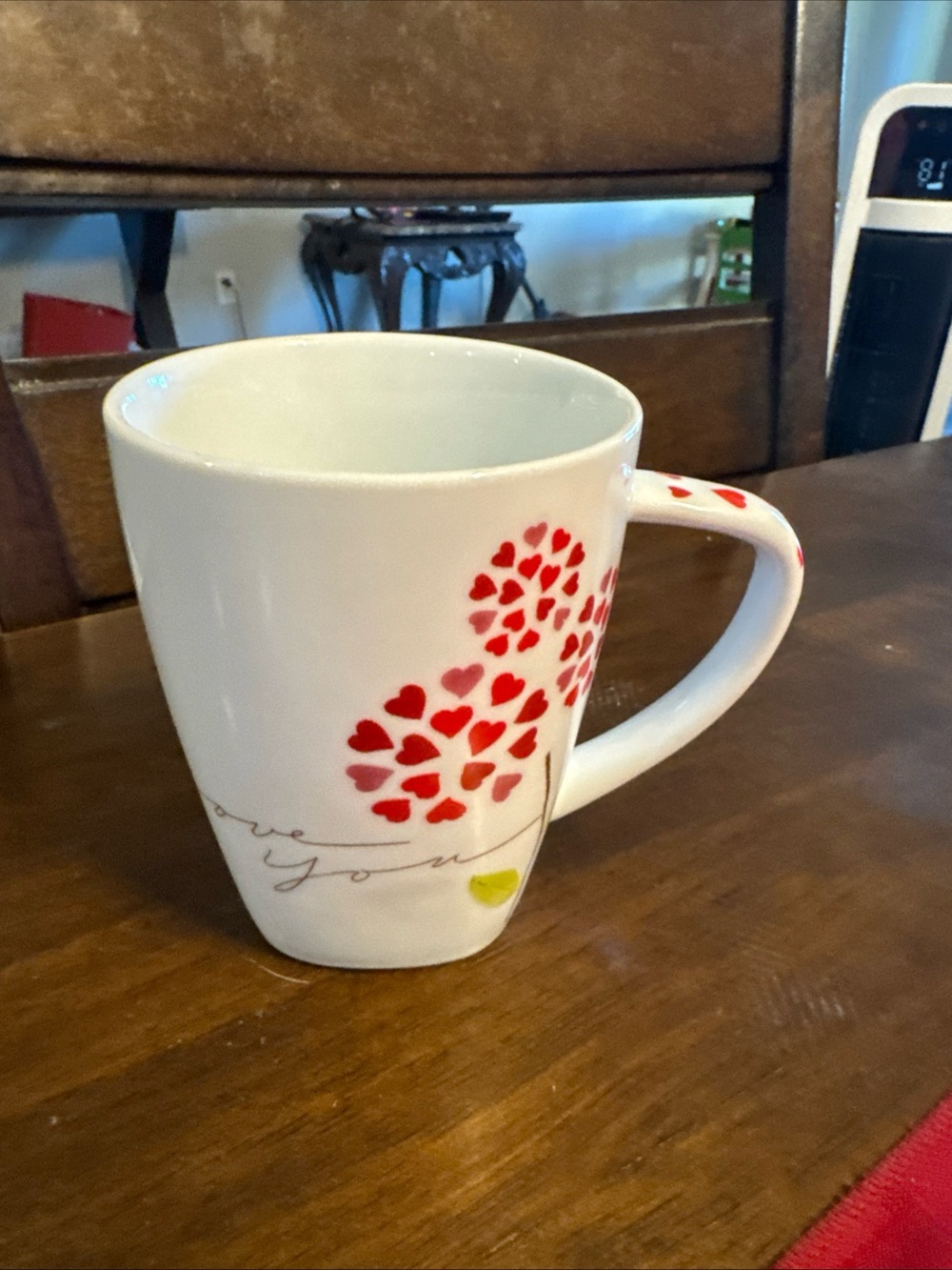 White Ceramic Mug with Red Heart Pattern